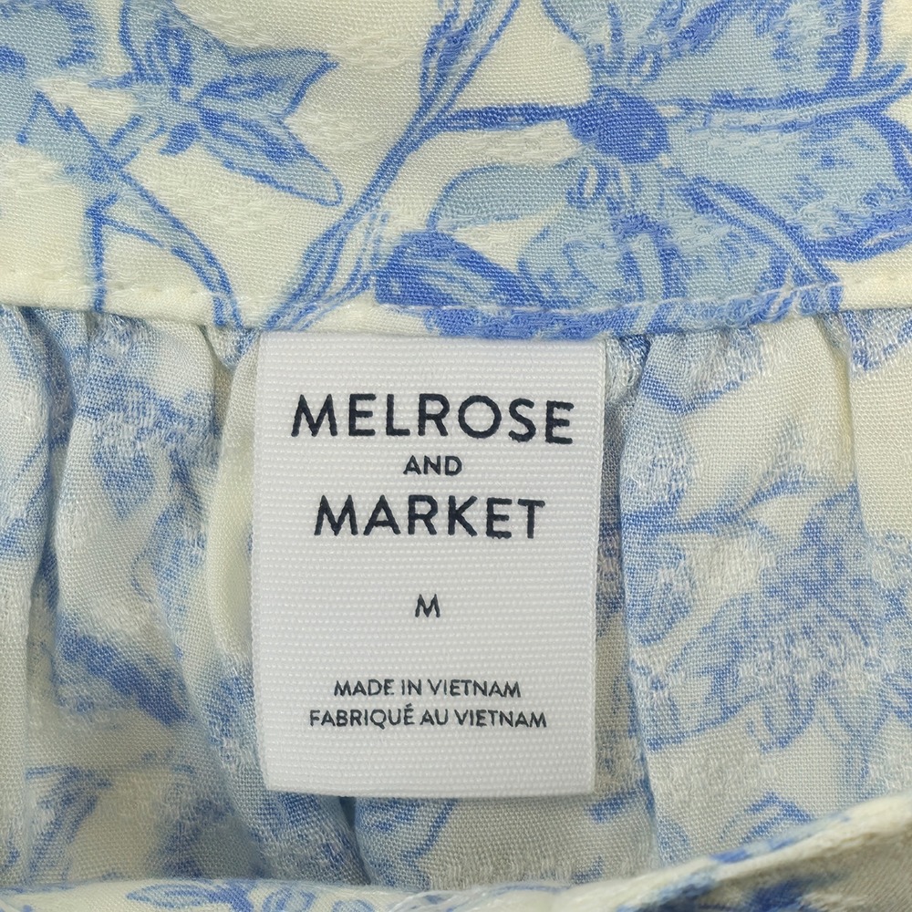 Melrose and Market Womens White Blue Floral Ruffle Strap Square Neck Crop M NWT - Picture 6 of 8